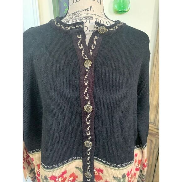 VTG Nordic Design Rare FLORAL Fair Isle Wool Cardigan Sweater - Picture 1 of 7